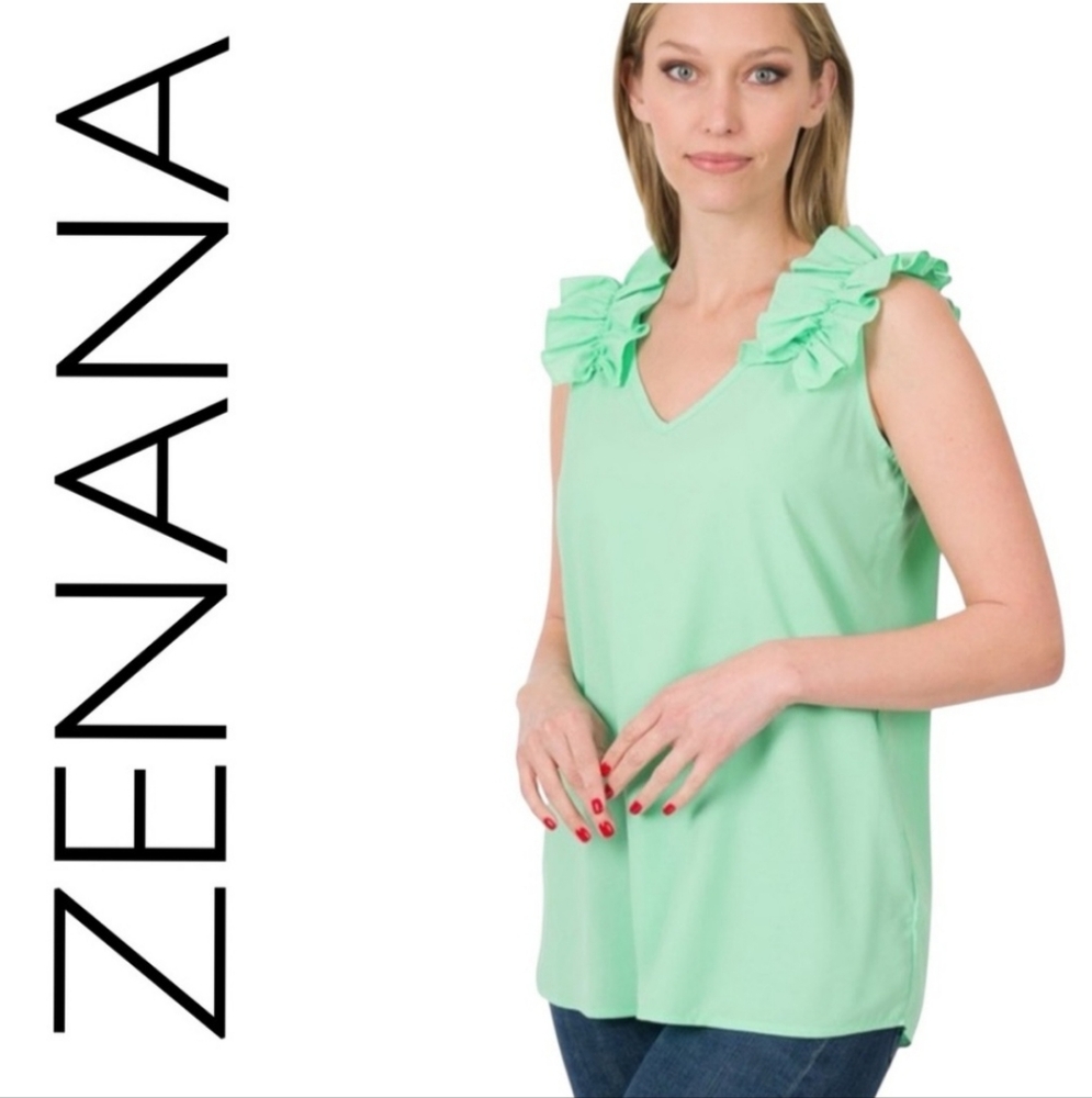 NWOT Zenana Outfitters Mint Ruffle Tank Top
